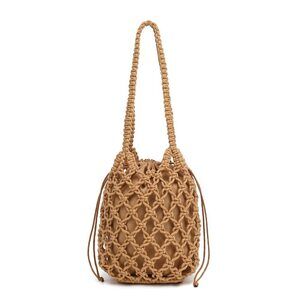 7800 Summer Crochet Purses Small Brown Boho Beach Bag with Lining